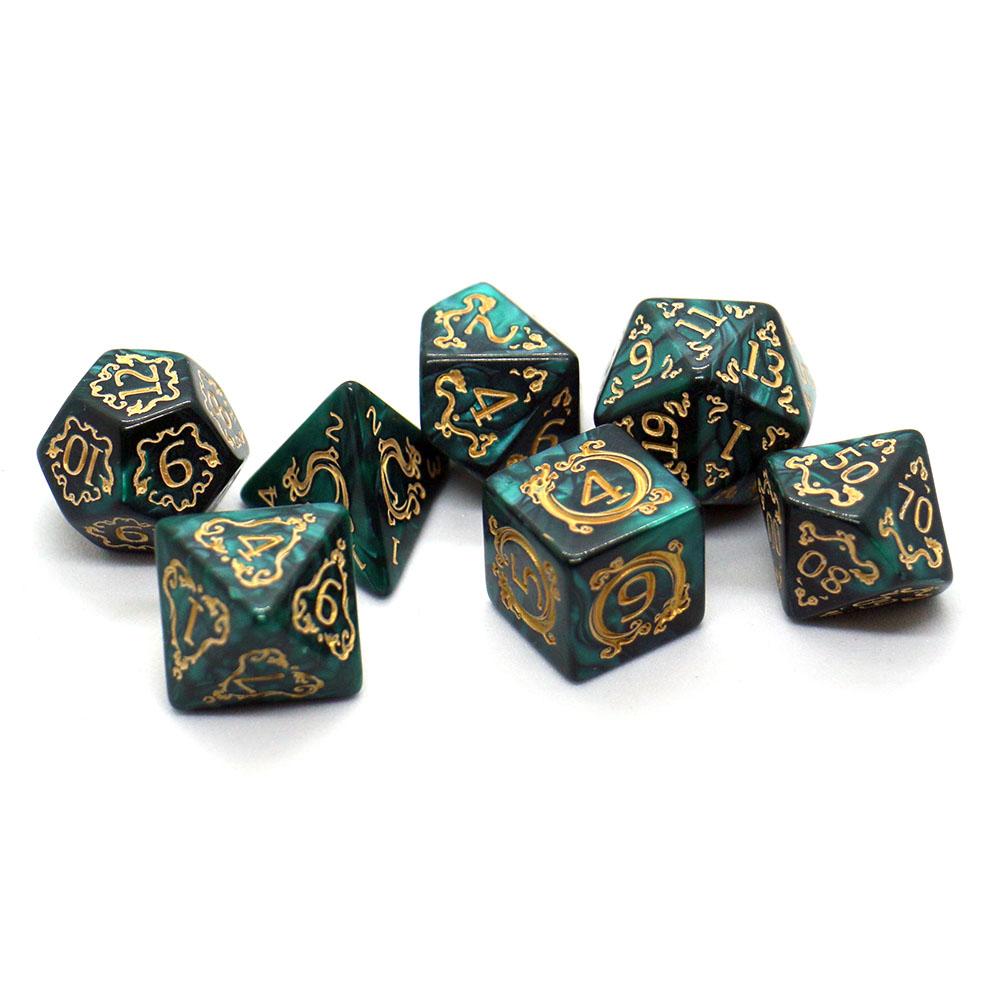 7-piece Dragon Pattern DND Dice Set, Multi Sided D4 D6 D8 D10 D12 D20 Dices Ideal Gift for Desktop Games, Birthdays, and Festiva