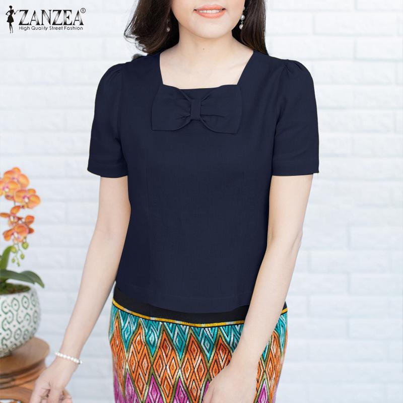 ZANZEA Women Summer Square Collar Casual Short Sleeve Blouse