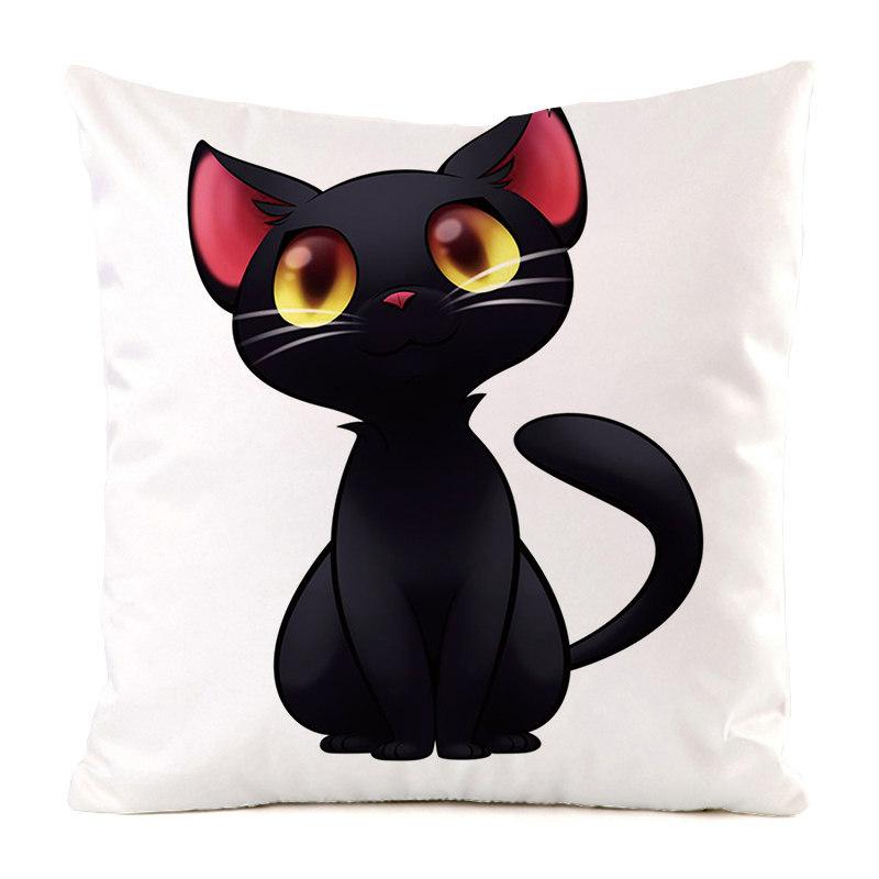 Creative Cartoon Black Cat Digital Printing Short Plush Pillow Covers For Car Sofa Office Cushion Cover Home Goods 60X60Cm