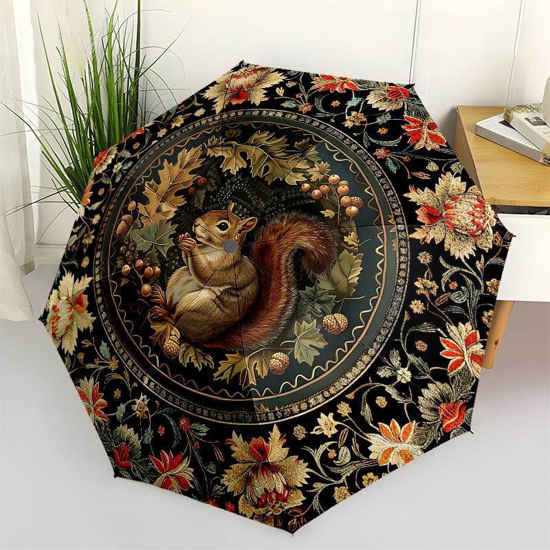 

Squirrel, FloralThemed Automatic Opening and Closing umbrella 8 Ribs, Suitable for Leisure and Going Out, Outdoor Accessory, Gothic Style,