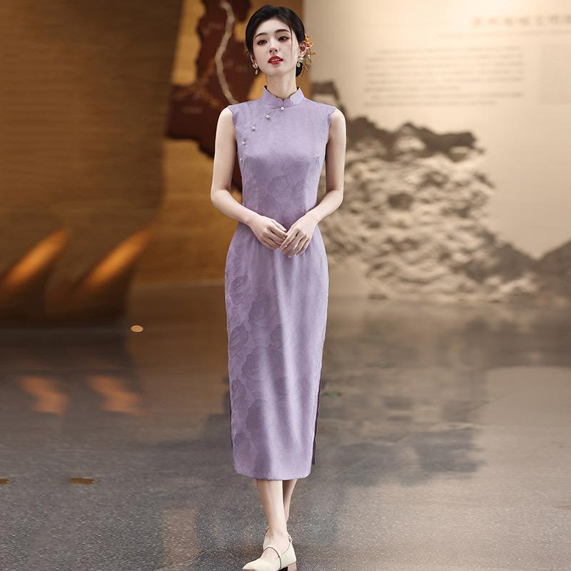Blue sleeveless national style new Chinese style Suzhou long cheongsam improved young 1011 new women's high sense daily