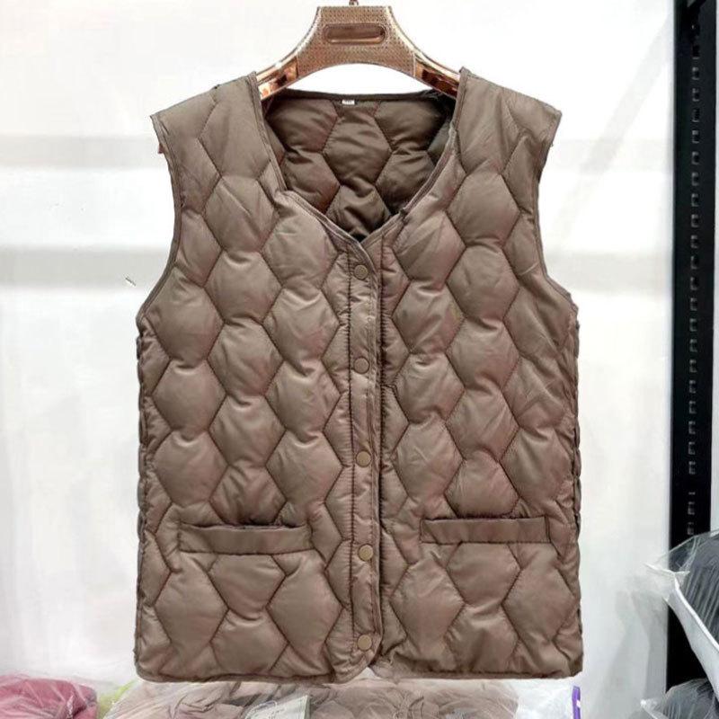 Women's Vest Down Cotton Vest Women's Large Size Winter Warm Vest Thickened Vest Short Vest Jacket Back Elastic Waist