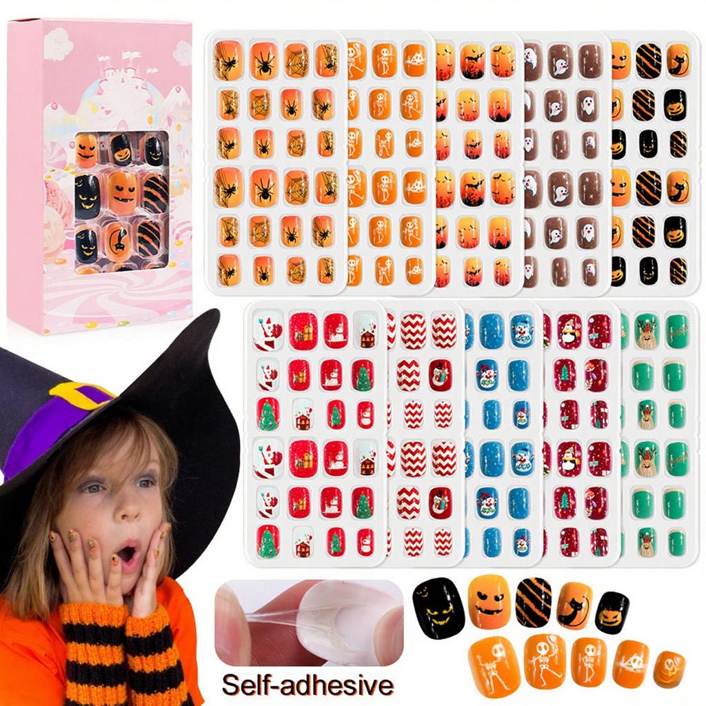 120Pcs/Set Cute Self-adhesive Nail Tips Press On False Nails for Children DIY Nail Art Kids Gift