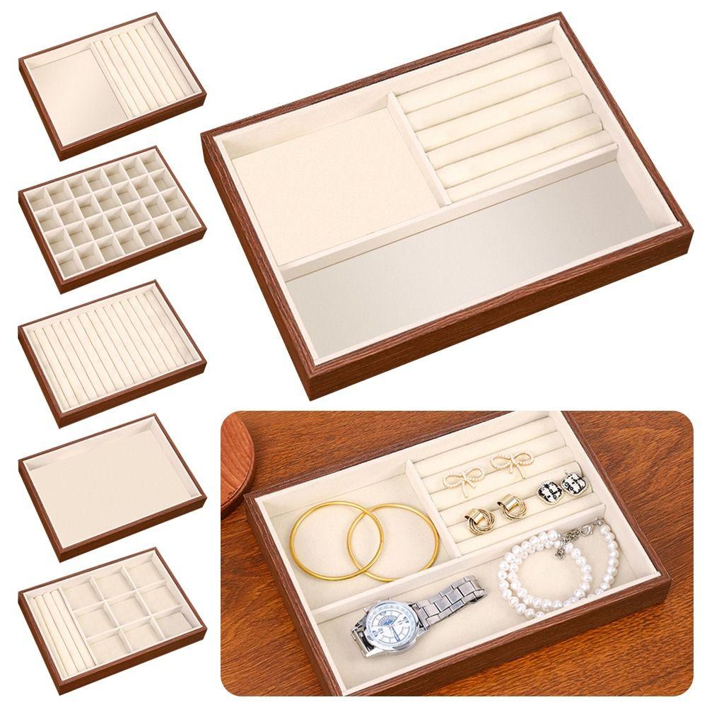 Large Capacity Wood Grain Jewelry Tray Small Size Stackable Jewelry Boxes  Earrings Organizer