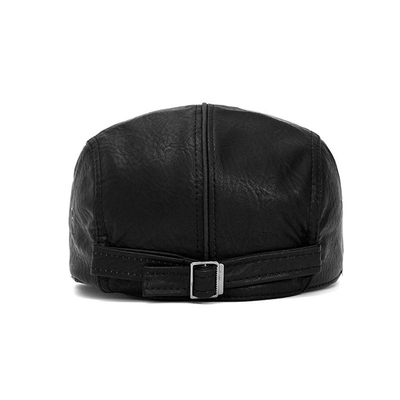 Autumn Winter Leather Warm Beret Men's British Retro Progressive Cap Newsboy Cap