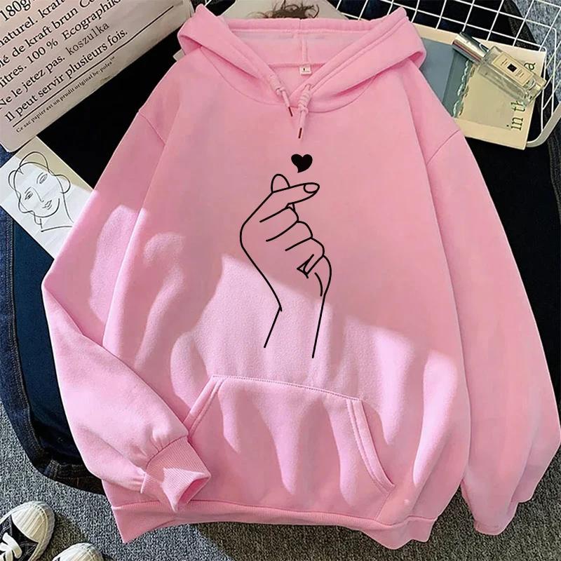 Womens Sweatshirts "Hand Heart" Printing Home Casual Hoodies Pullover Tops Autumn Winter Clothing