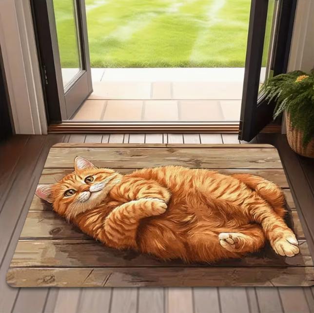 Een Grote Oranje Kat Patroon Vloermat Die Wasbaar en Antislip Is 30x50cm