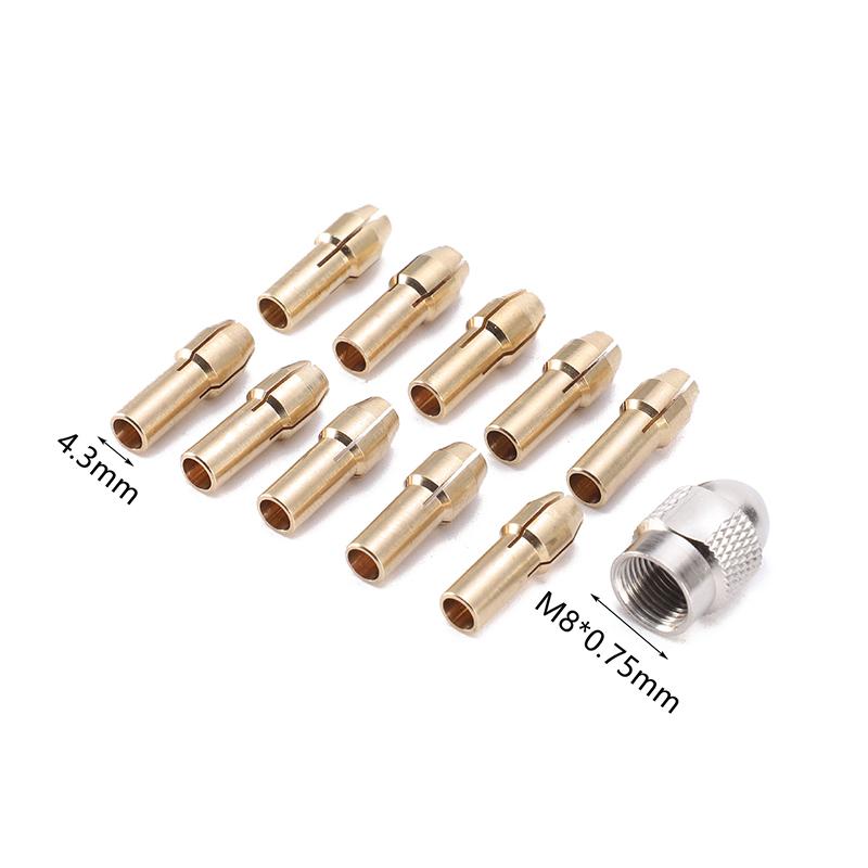 11 ks/sada Mini vrták Mosazná kleština Upínací pouzdro Pro Dremel Rotační Nástroj 0,5-3,2 mm Mosaz a Matice Pro Dremel Sada Příslušenství