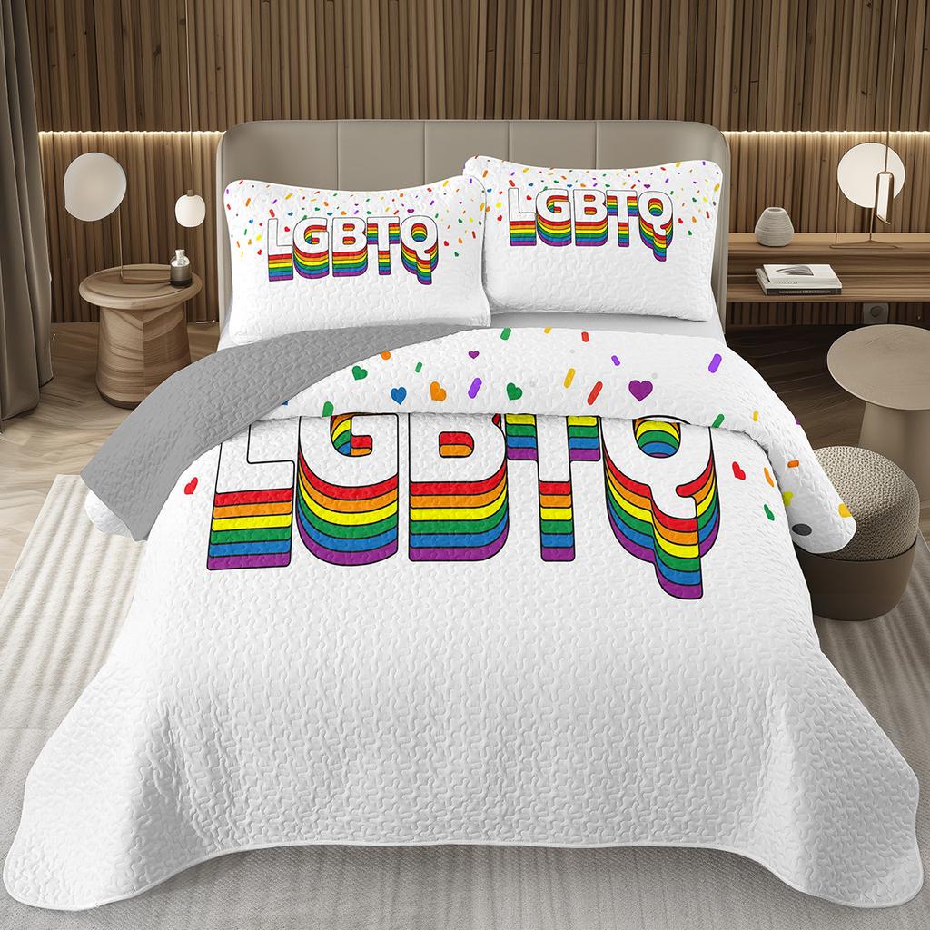 Rainbow Bedspread Queen/Full People Celebrating International Day for LGBT Community Quilt Set Colorful Rainbow Striped Coverlet
