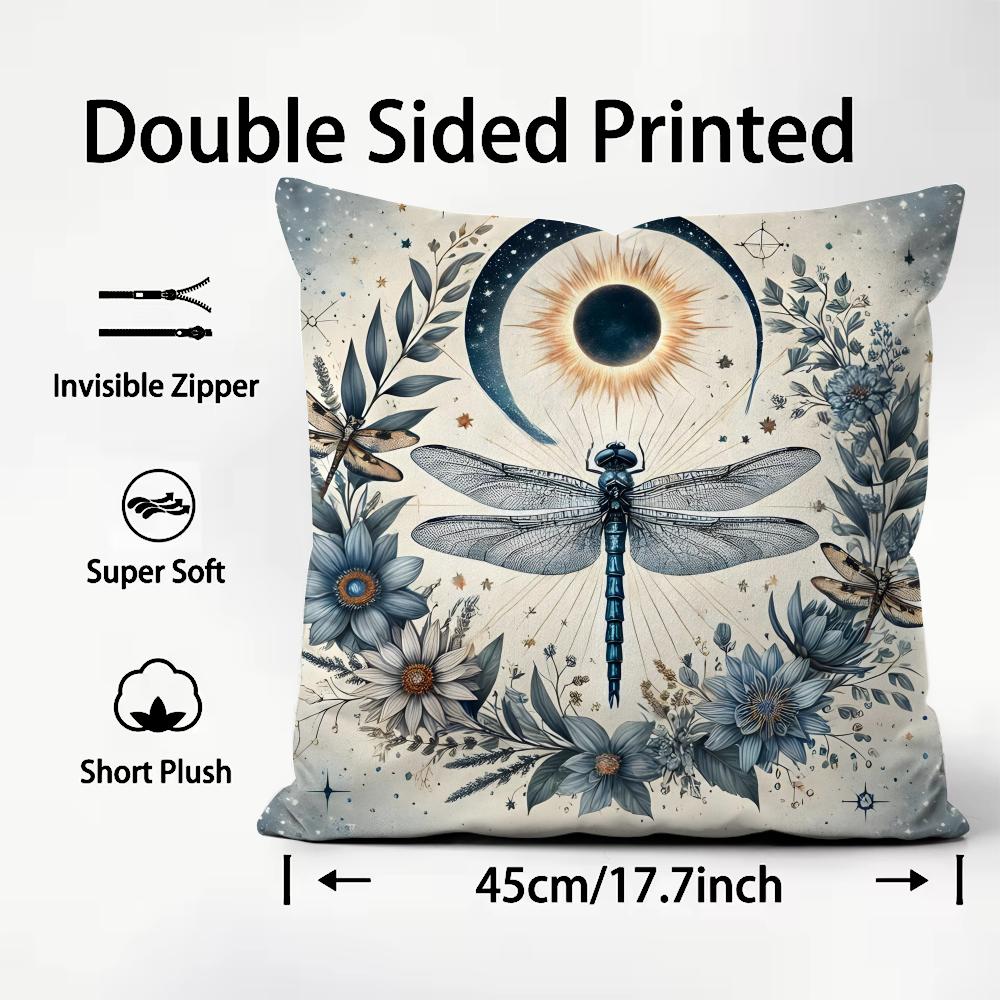 Dragonfly Lotus Luxury Cushion Cover Plush Fabric Soft DoubleSided Printed Sofa Warm Winter Home Child Gift Pillow Case