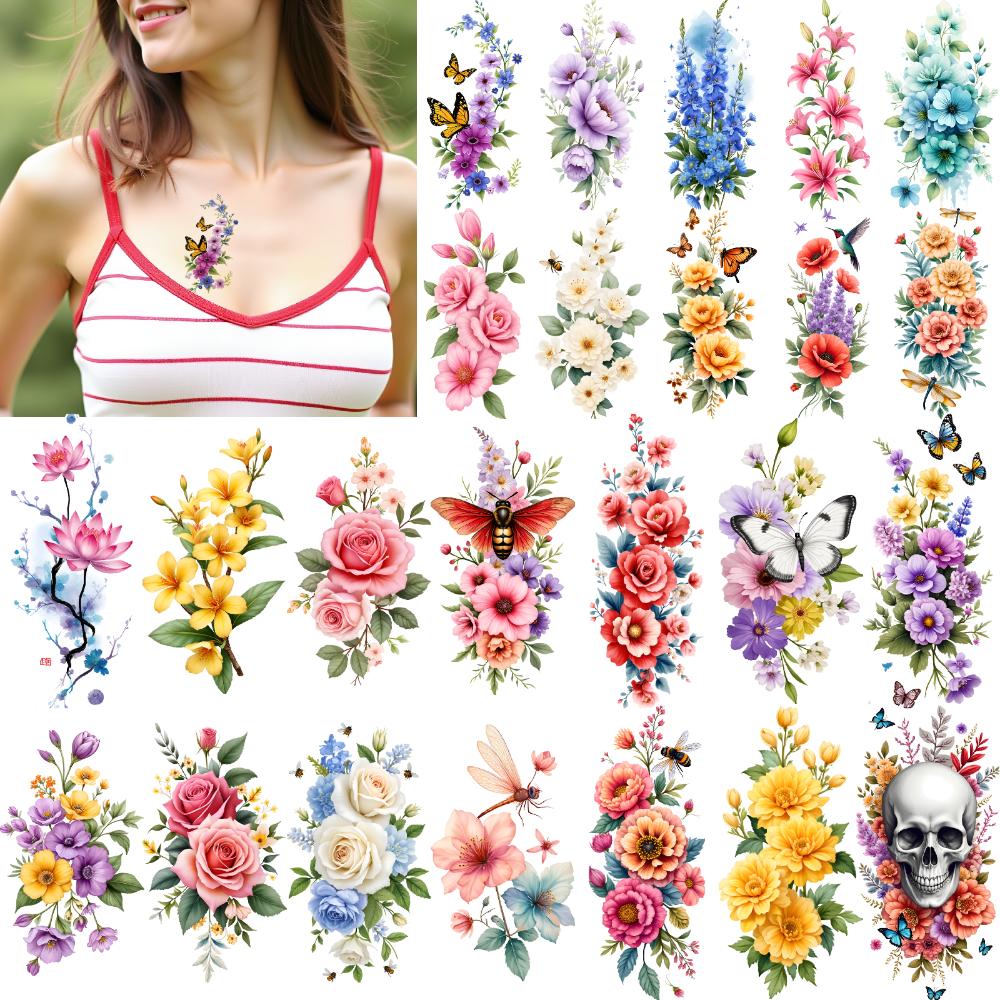 9pcs Temporary Tattoo Butterfly Tattoos Temporary Tattoo Stickers Floral Tattoos Rose Tattoos For Adult Thighs Arms