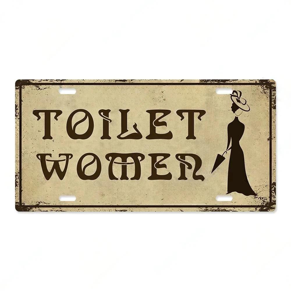 High Definition Metal Tin Sign Vintage Toilet Restroom License Plate Style Signs Set Retro Wall Art Decor for Home Bar Garage Ba