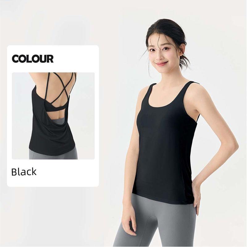Foreign Trade Yoga Clothes With Chest Pad Fake Two-Piece Sexy Beauty Back Sports Quick-Drying Vest Cover up Loose Fitness Top Women