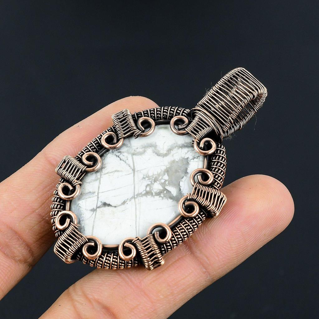 Howlite Pendant, 999 Copper Wire Wrapped Gemstone Jewelry, Handmade Pendant, For Thanksgiving
