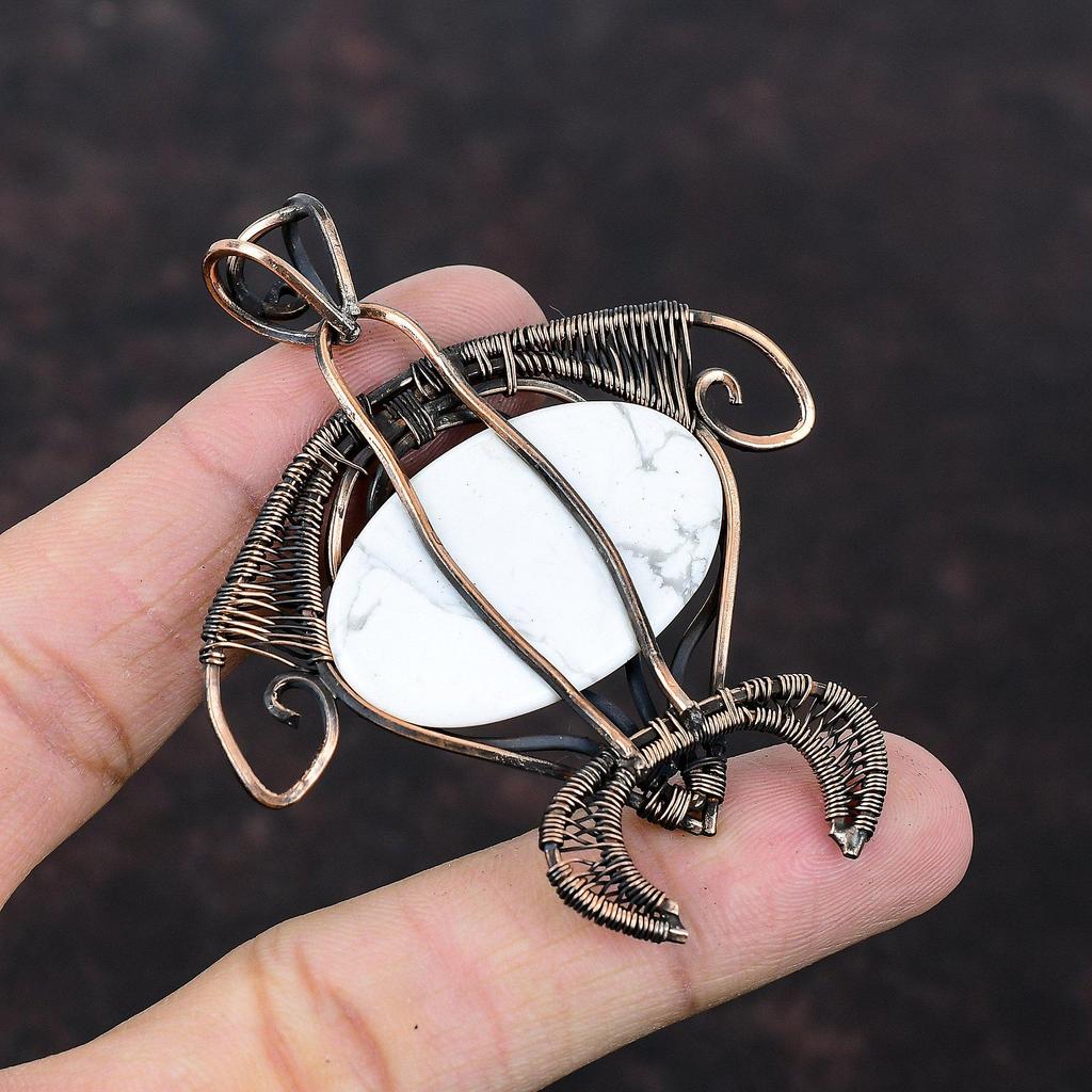 Howlite Copper Pendant Copper Wire Wrapped Jewelry Real Gemstone Pendant Tortoise Pendant Handmade Jewelry Wire Wrapped Pendant Gift For Her