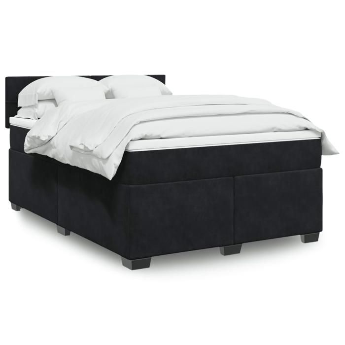 VidaXL Sommier à lattes de lit avec matelas Noir 140x190 cm Velours, lit, lit à plate-forme, lit à panneaux, meuble de 3288608