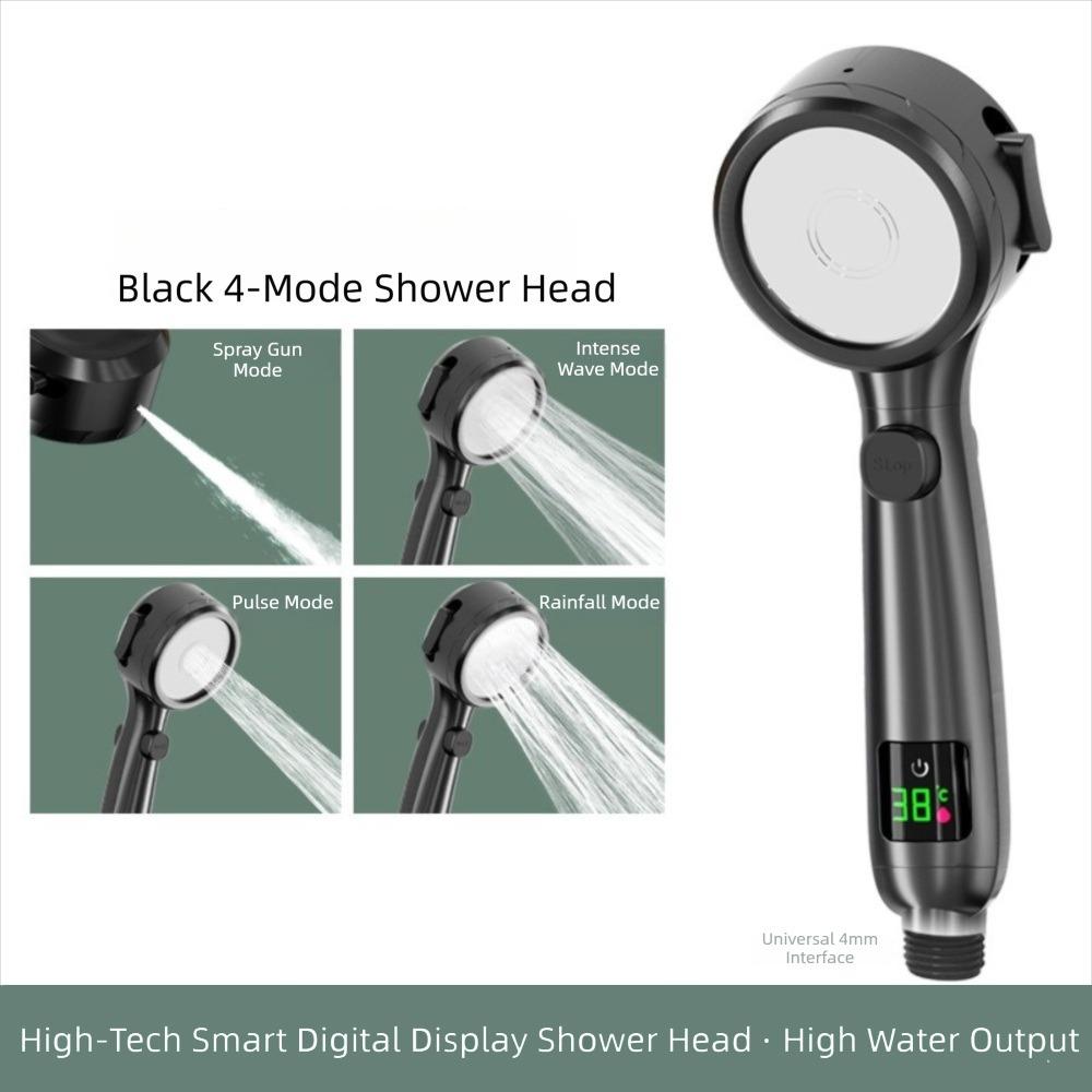 

Pressurized Spray High Pressure Shower Head Digital Temperature Display 4-Modes Spray Water Saving Showerhead Adjustable Spray чёрный
