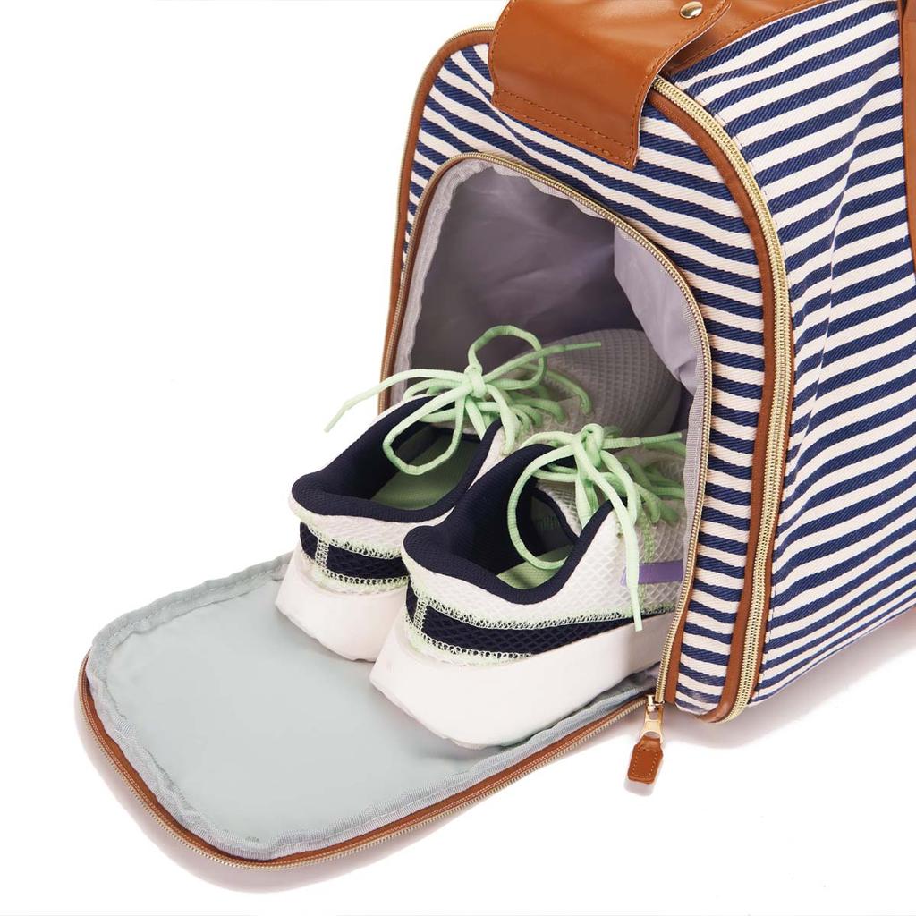 Fabric Solid Color Striped Foldable And Expandable Multifunctional Travel Bag