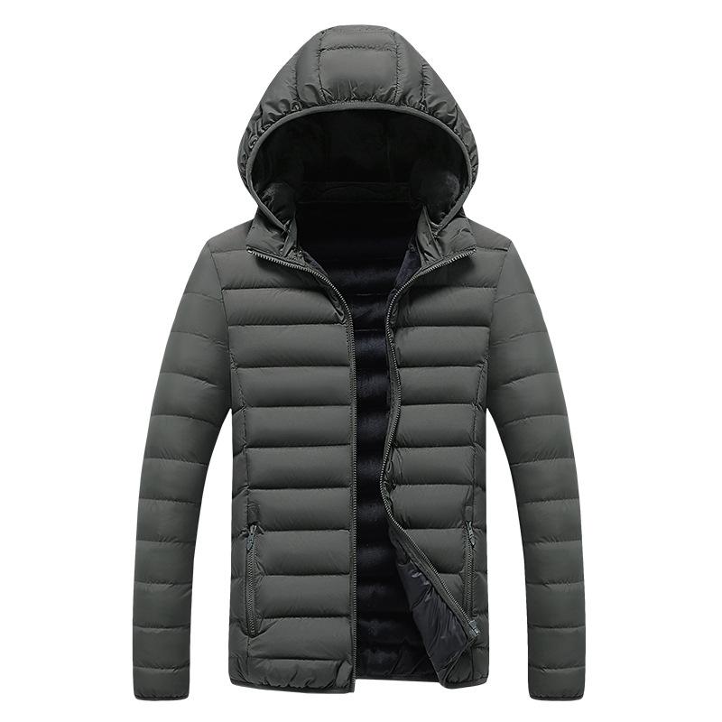 Rib Clothing Cotton Jacket Men's New Winter Solid Color Removable Hat Casual Trend Thickened Top Jacket Men