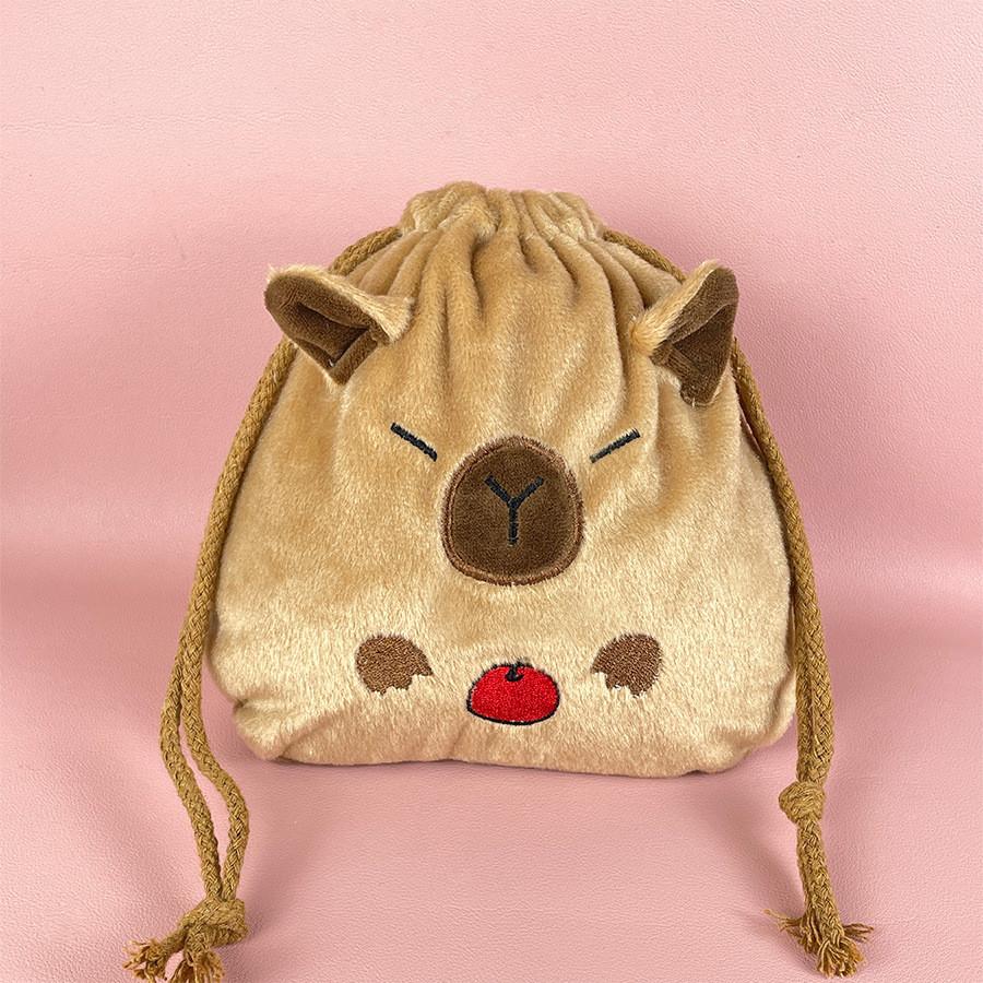 Capybara Adorable Plush Drawstring Bag Large Capacity Cute Storage Pouch