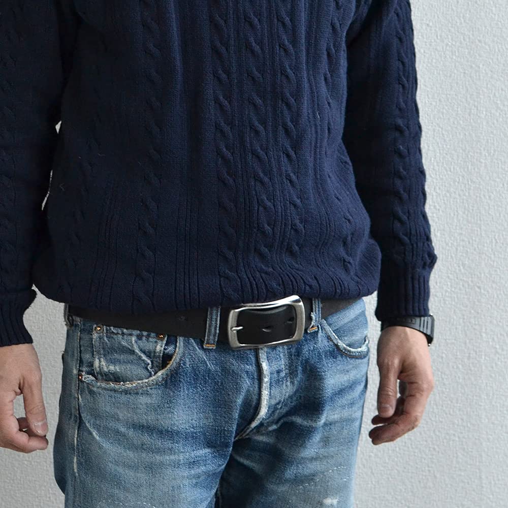 Ceinture décontractée pour homme en cuir Tochigi, fabriquée au Japon. Durable, 40 mm de large. Ceinture en cuir simple et élégante. BLLB0461 (Noir (avec bord perforé))