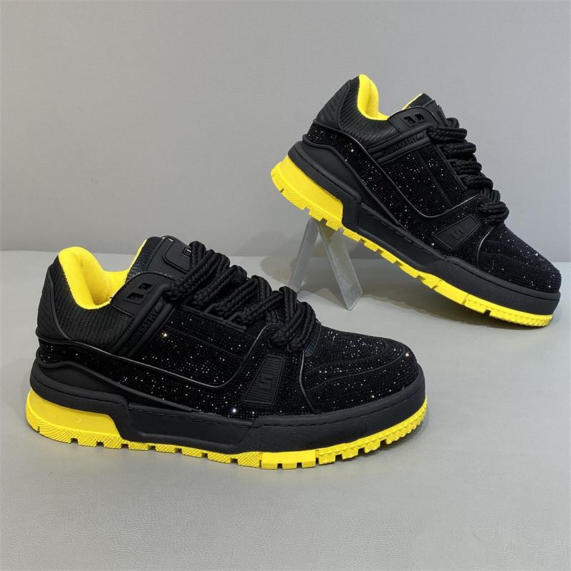 Fashion Luxury Designer Fashion Men's Charm Rhinestone Lace Up Platform Shoes Causal Flats Moccasins Male Rock Hip-hop Walking Sneakers