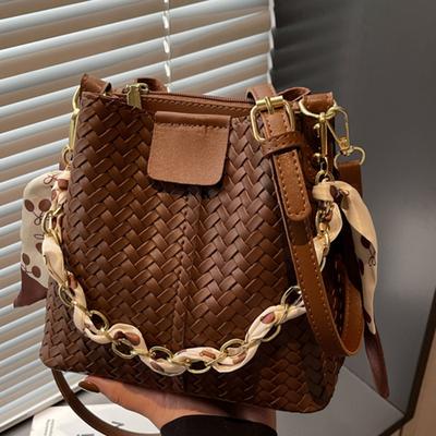 Casual, Modieuze en Eenvoudige Damestas, Trendy Schoudertas, Niche Kleurblokkering Textuur Ketting Handgedragen Emmerzak
