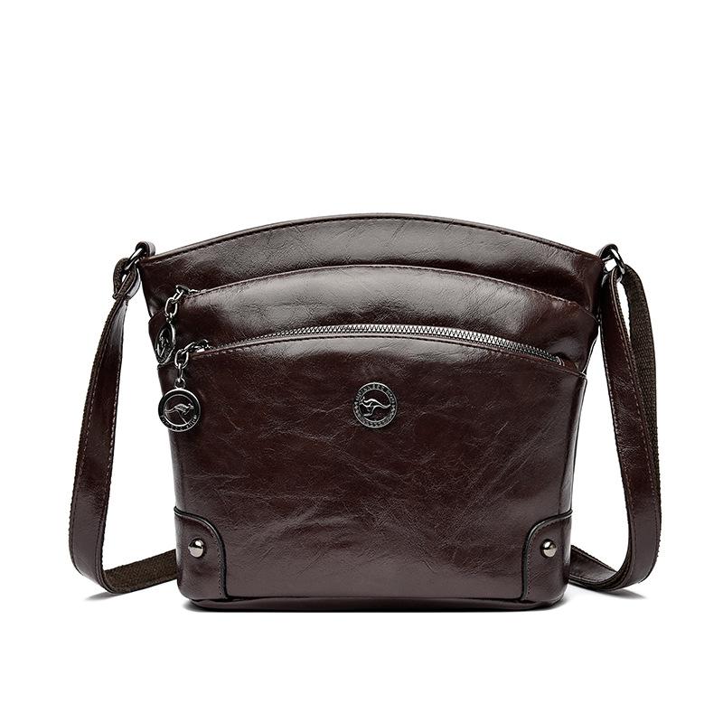 Textured soft leather messenger bag women's new simple three-layer large-capacity shoulder bag