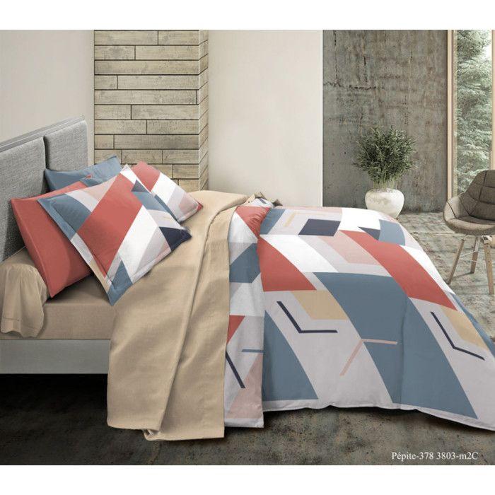 Parure de couette 3 Pièces réversible 260 x 240 cm King Size "Pepite" Coton Pur