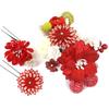 Hair Ornament Set with Flower Kanzashi Comb Perfect for Furisode and Kk-057 3-Piece (Red, Pink, White) (Tsumami-zaiku) Style, Kimono, Coming-of-Age