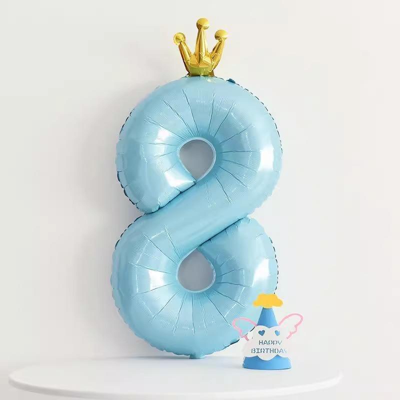 42 Inch Baby Pink And Blue Crown Digital Balloon Children'S Treasure First Birthday Party Scene Decoration Indoor And Outdoor Decoration