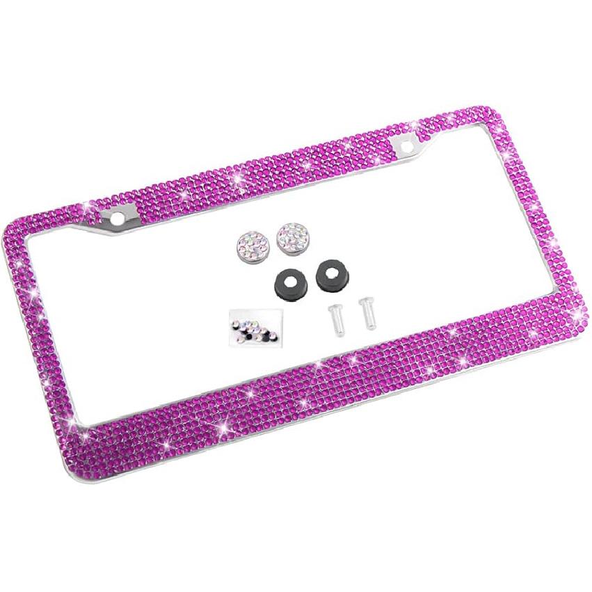 Bling Car License Plate Frame, Handcrafted Crystal Stainless Steel License Plate Frame, Sparkly, Durable, Universal Fit, Car Accessories For Girls,