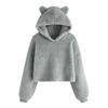 Girls' Fashion Solid Color Pullover Casual  Fleece  Ears Hooded Warm Sweater Sweatshirt