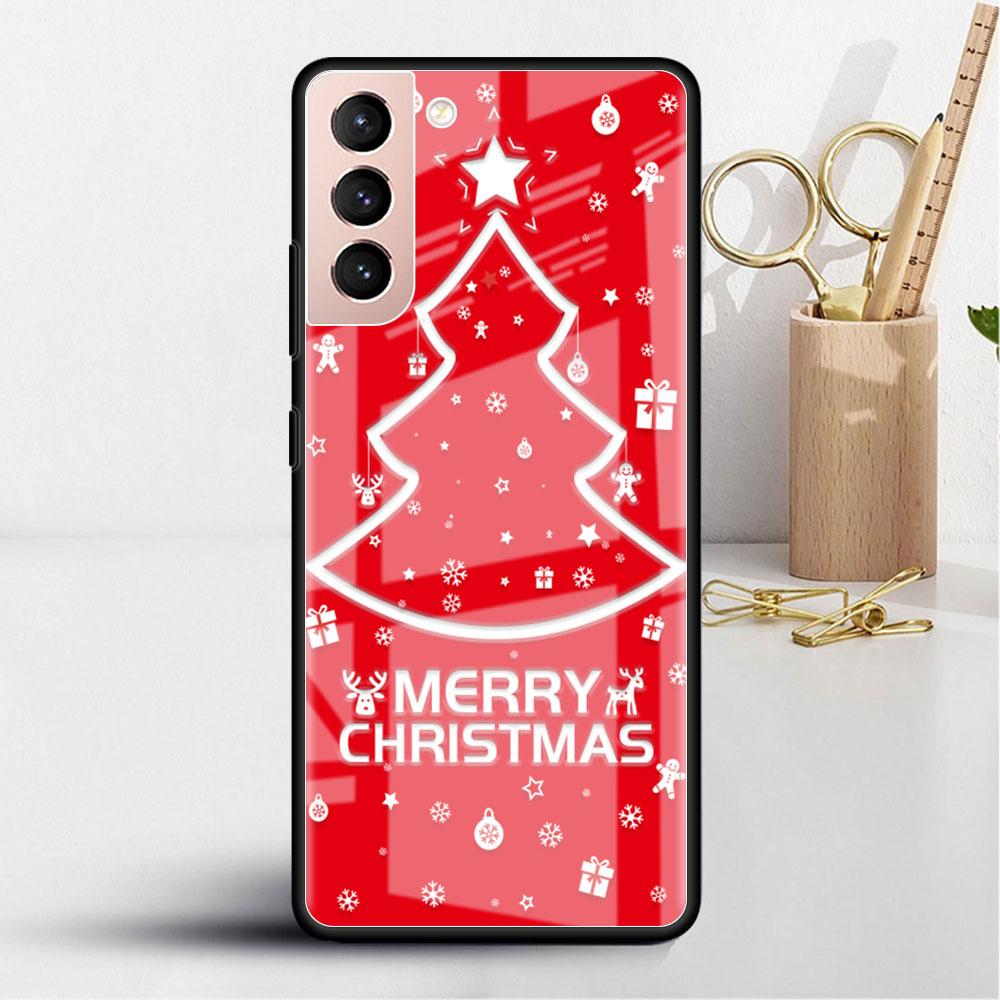 Snowman Christmas Cartoon Glass Case For Samsung Galaxy S22 S20 FE S21 Plus Phone Cover S10 5G S9 Note 20 Ultra 10 Lite Shell