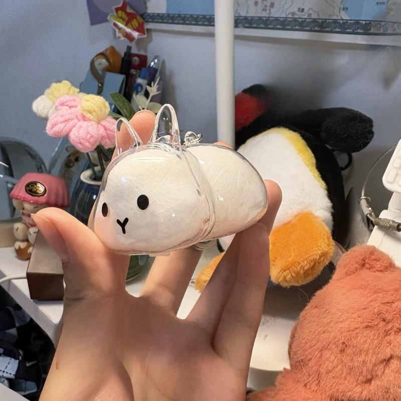 Scatola Trasparente per Ricordi di Pelo di Animale Cartone Animato Portachiavi Organizzatore in Pelliccia di Animale Carino Coniglio Portachiavi Ciondolo Borsa Souvenir per Animali