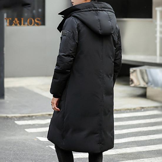 Men Cotton Coat Hooded Long Sleeve Solid Color Quilted Jacket with Multi Pockets Thickened Warm Windproof Winter Outerwear