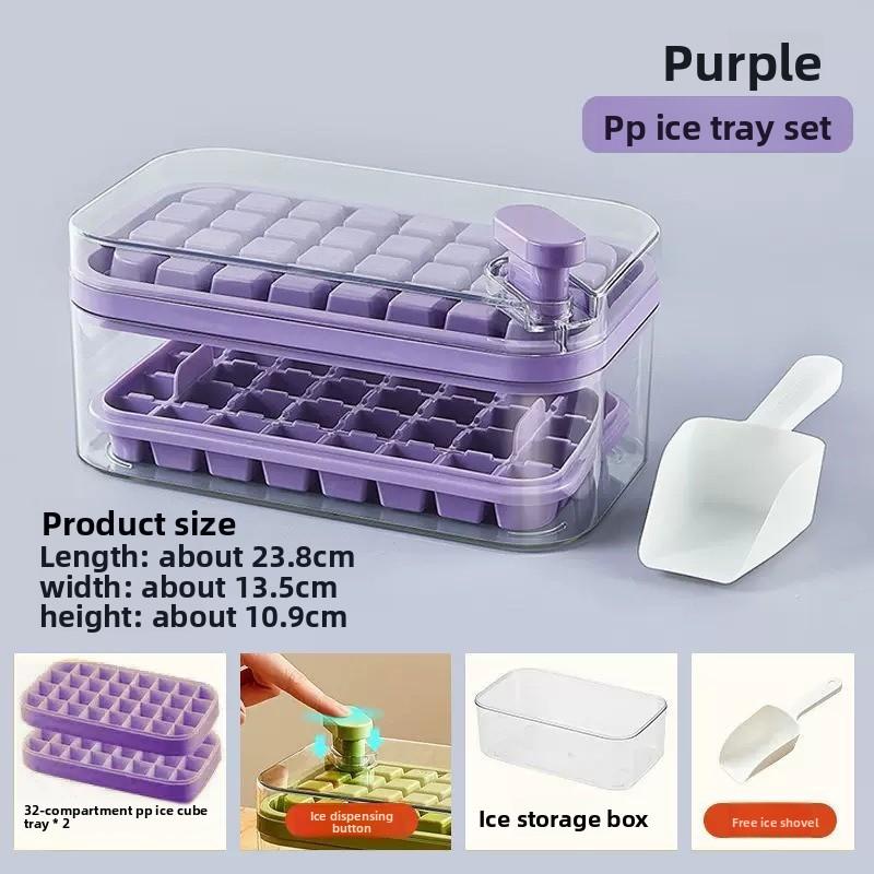 Silicone Ice Cube Tray Mold With Lid Shovel Storage Box One Click Ice Maker Dishwasher Safe Easy Clean Kitchen Bar Accessories