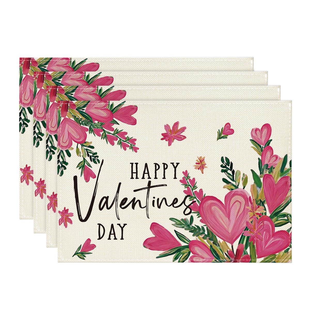 

Red Hearts Love Happy Valentine s Placemats Set of 4, 12x18 Inch Wedding Couple Anniversary Table Mats for Party Dining Decoration 12 x 18 , Rectangular 4 Pcs