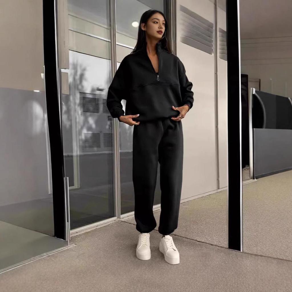 Herbst & Winter 2025 Mode Revers mit Reißverschluss Einfarbig Lässiger Zweiteiler