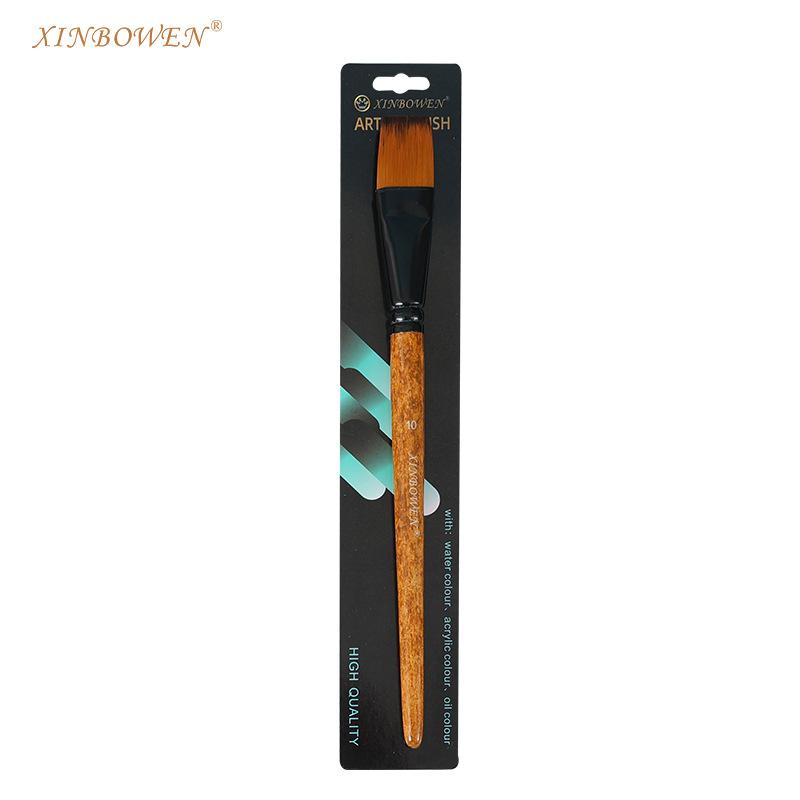 Wood Grain Pole Flat Peak Nylon Wool Oil Brush Aluminum Tube Acrylic Single Pack Brush Art Studio Watercolor Pen