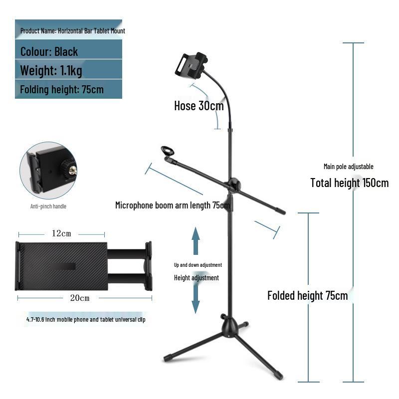 Adjustable Portable Microphone Tripod Stand for Live Streaming, Recording, Outdoor, or KTV