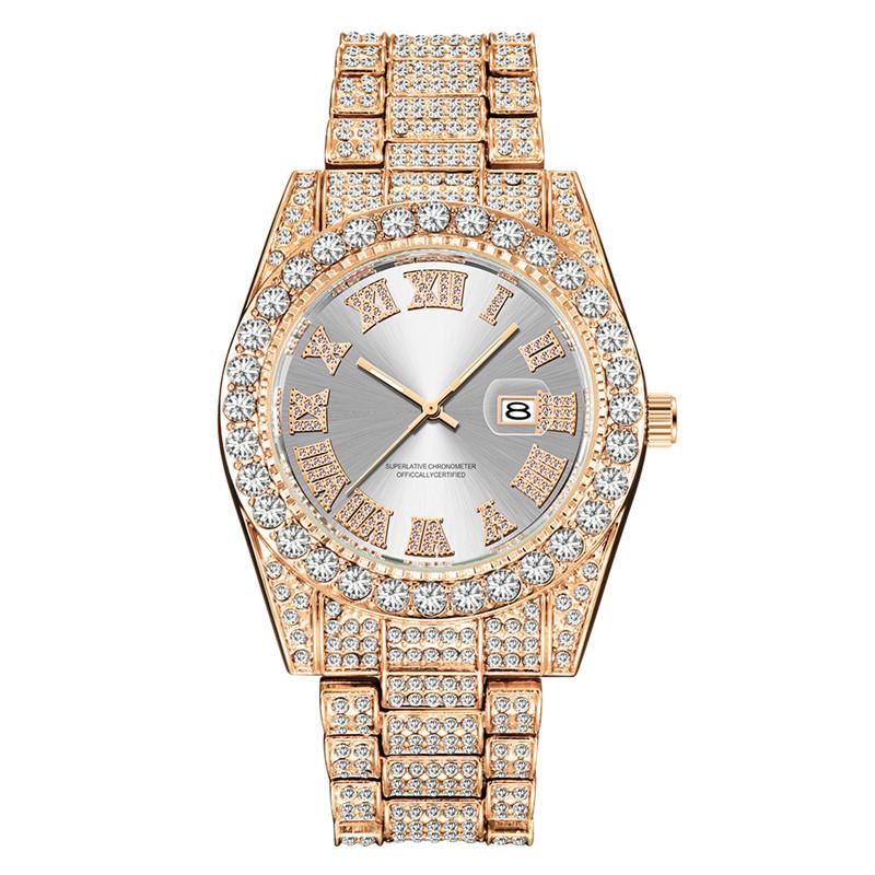 Men Genuine Big Brand Designer Watches Luxury Diamond Golden Fashion Alloy Band Calendar Quartz Gifts Watch Silver Reloj Hombre