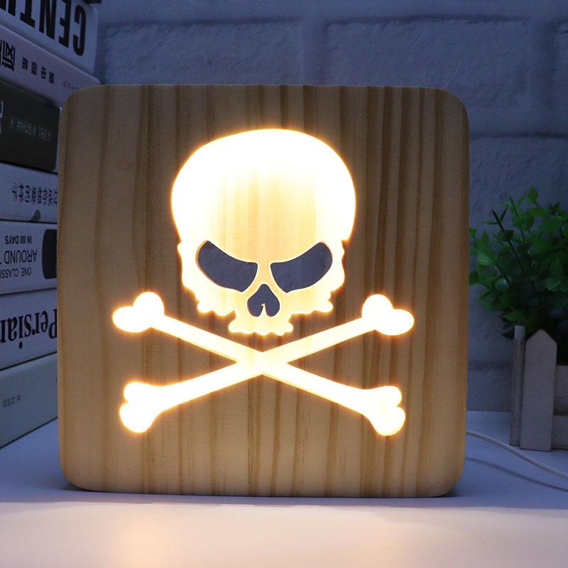 Creative 3D Night Lamp Corporate Gift Design Letter Music Notes Solid Wood Hollowed-out Carving LED Desk Lamp Wooden