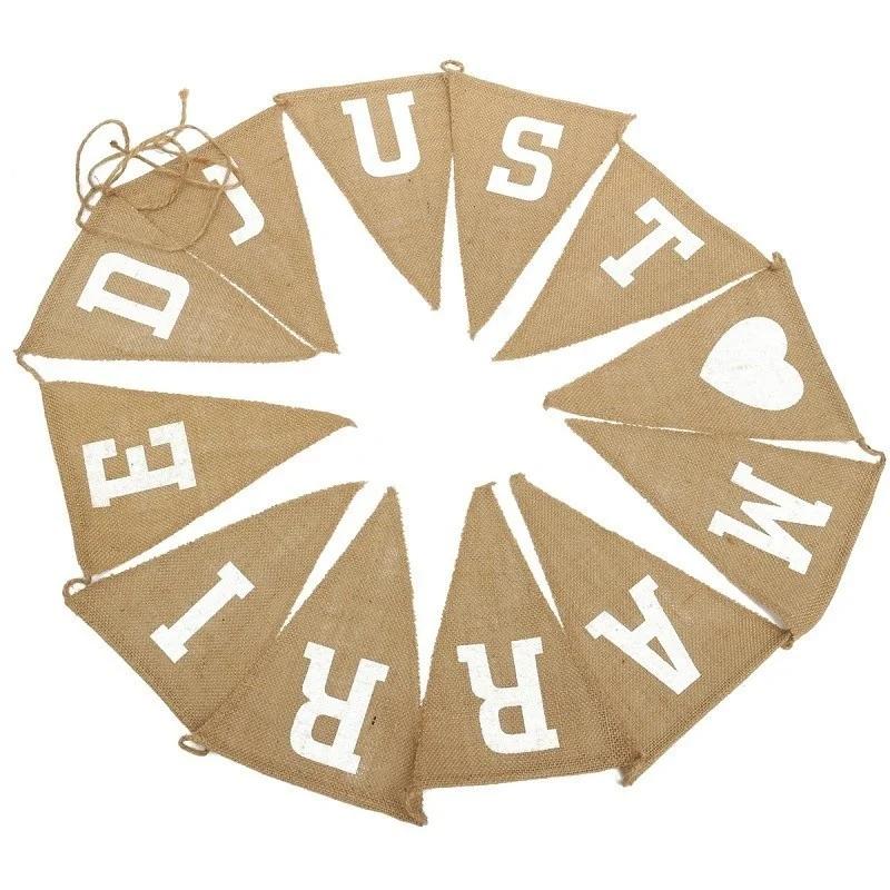 Linen Vintage JUST MARRIED Wedding Banner Photo Props Bunting Birthday Party Decorations Kids