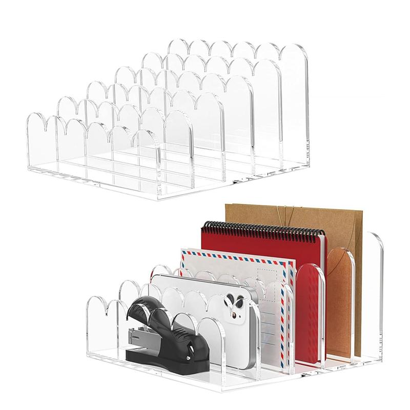 A95I-Clear Acrylic Mail Organizer File Sorters For Desk Laddered Desktop Vertical Holder Desk Organizer Workspace Organizer