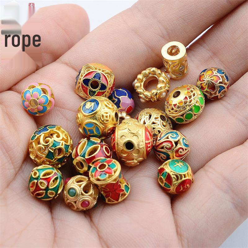 Ancient Gold Enamel Hollow Beads for DIY Bracelets & Necklaces