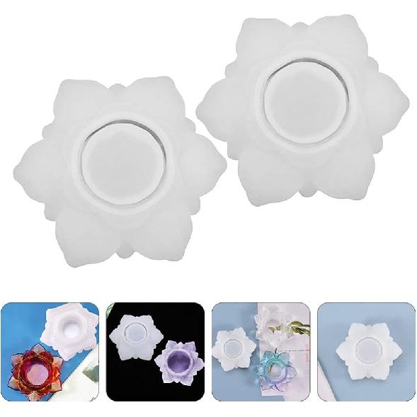 Uonlytech 2pcs Silicone Candle Holder Molds Silicone Lotus Flower Candlestick Resin Molds Lotus Tealight Candle Holder Lotus Flower Epoxy Resin