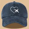 Heart & Plane Print Hip-Hop Dad Hat Adjustable Washable Baseball Cap Outdoor Adventure Cycling Sun Protection Hat