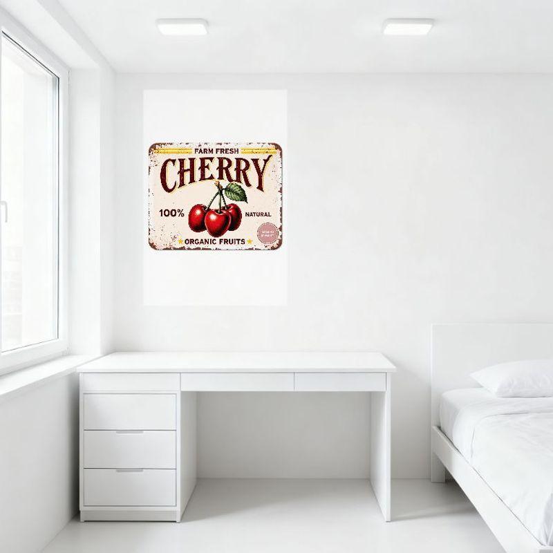 Vintage Farm Fresh Cherry Metal Tin Sign 100% Natural Organic Fruits Wall Plaque Rustic Retro Art Decor for Kitchen Bar Cafe Hom
