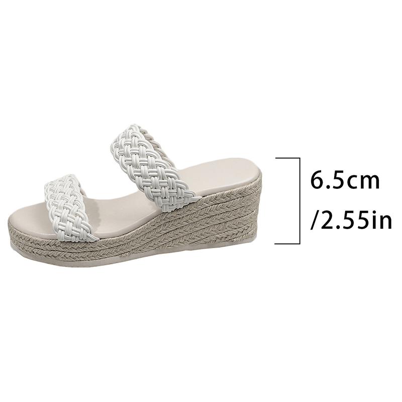 White PU Leather Woven Wedge Sandals Women Summer Lightweight Thick Sole Slippers Woman Fashion Espadrilles Platform Sandalias